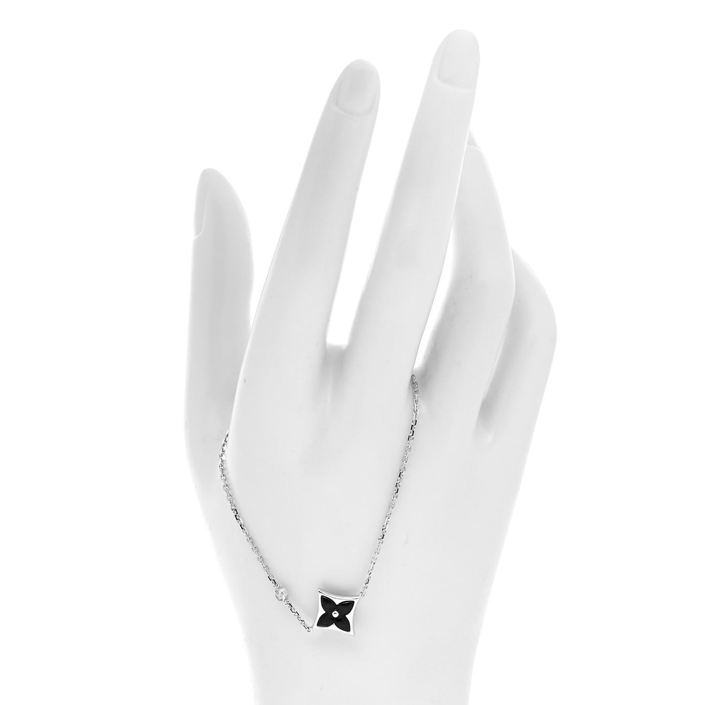 18K White Gold Black Onyx Diamond Color Blossom BB Bracelet