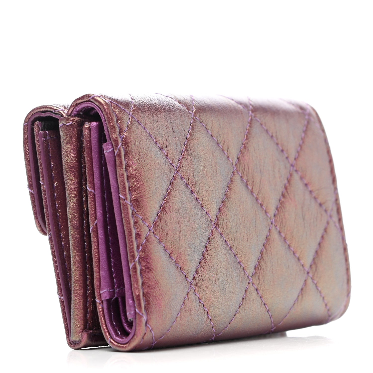 Chanel Iridescent Lambskin Small Quilted Flap Wallet Purple 2 of 7