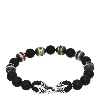 David Yurman Sterling Silver Black Onyx Sapphire Tsavorite 8mm Spiritual Beads Rainbow Bracelet 2 of 4