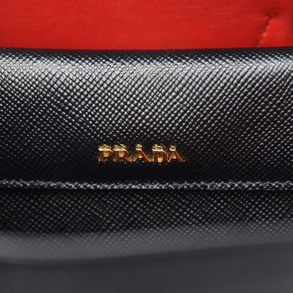Prada Saffiano Cuir Large Double Bag Black Fuoco 7 of 9