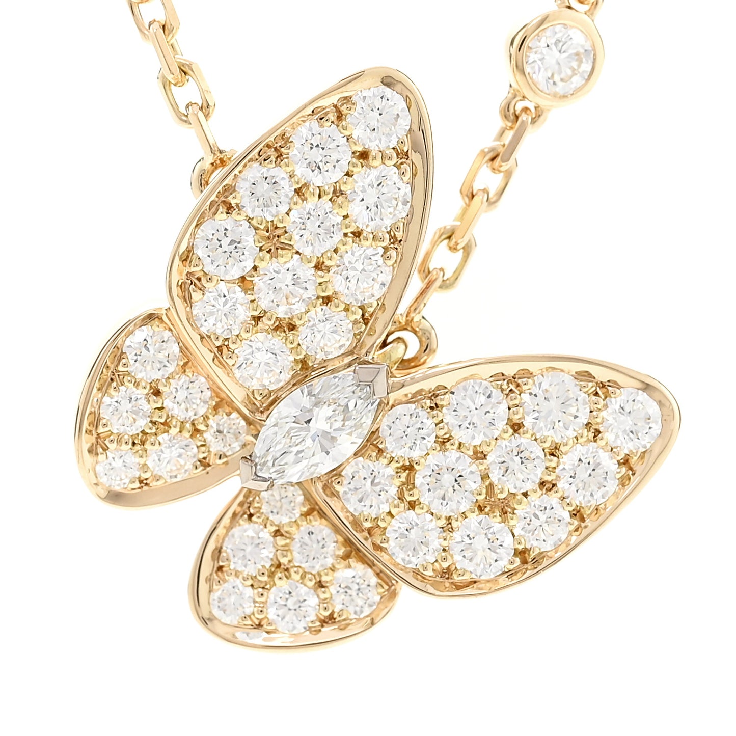 18K Yellow Gold Diamond Two Butterfly Pendant Necklace