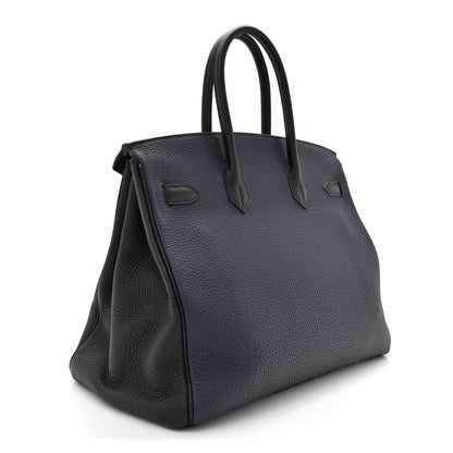 Hermes Togo Bi-Color Horseshoe Birkin 35 Bleu Nuit Black 3 of 12