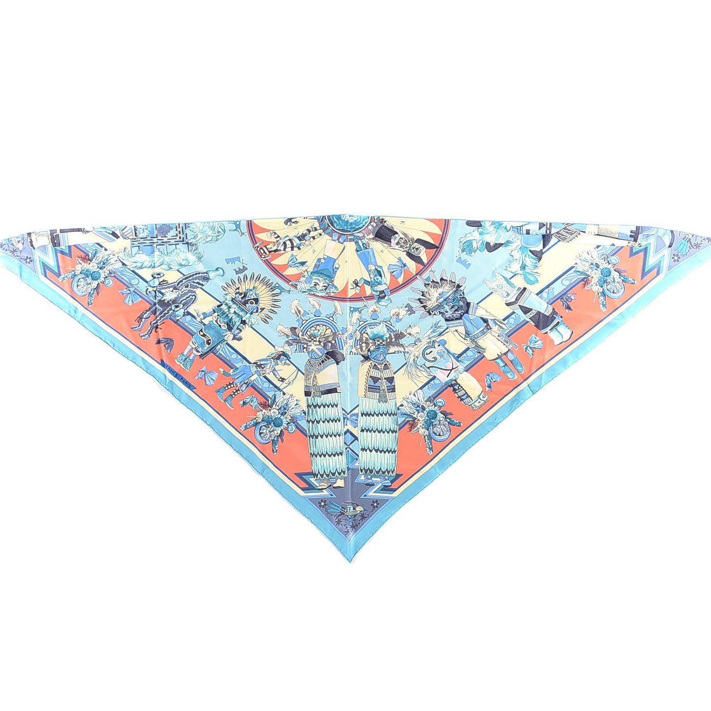 Silk Kachinas Giant Triangle Scarf Aqua Abricot Turquoise