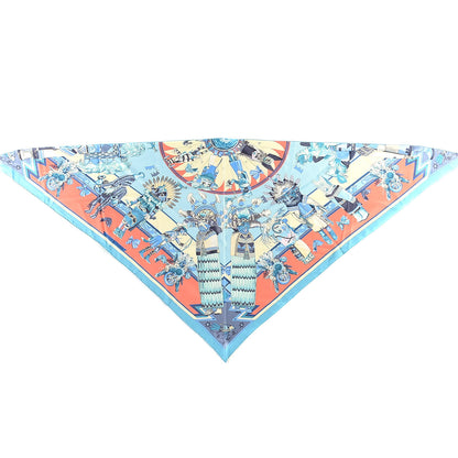 Hermes Silk Kachinas Giant Triangle Scarf Aqua Abricot Turquoise 1 of 4