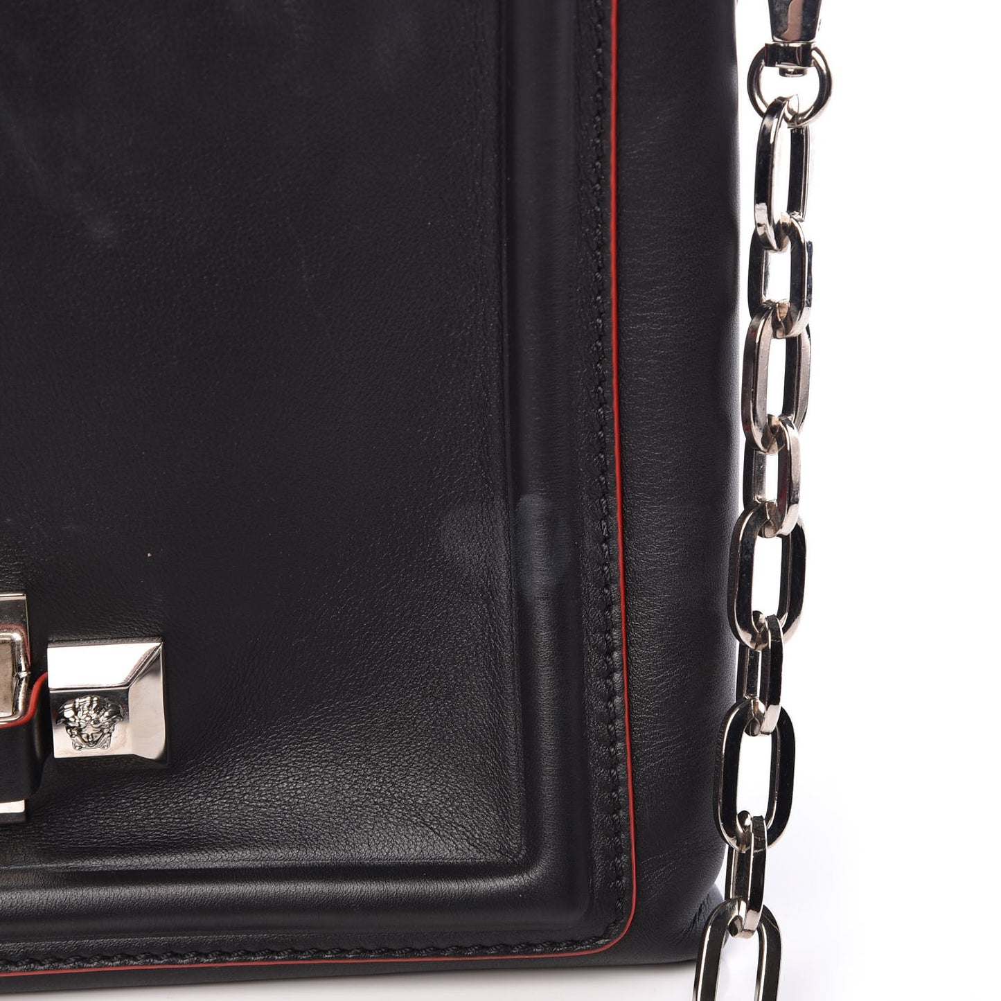 Calfskin Palazzo Shoulder Bag Black Red