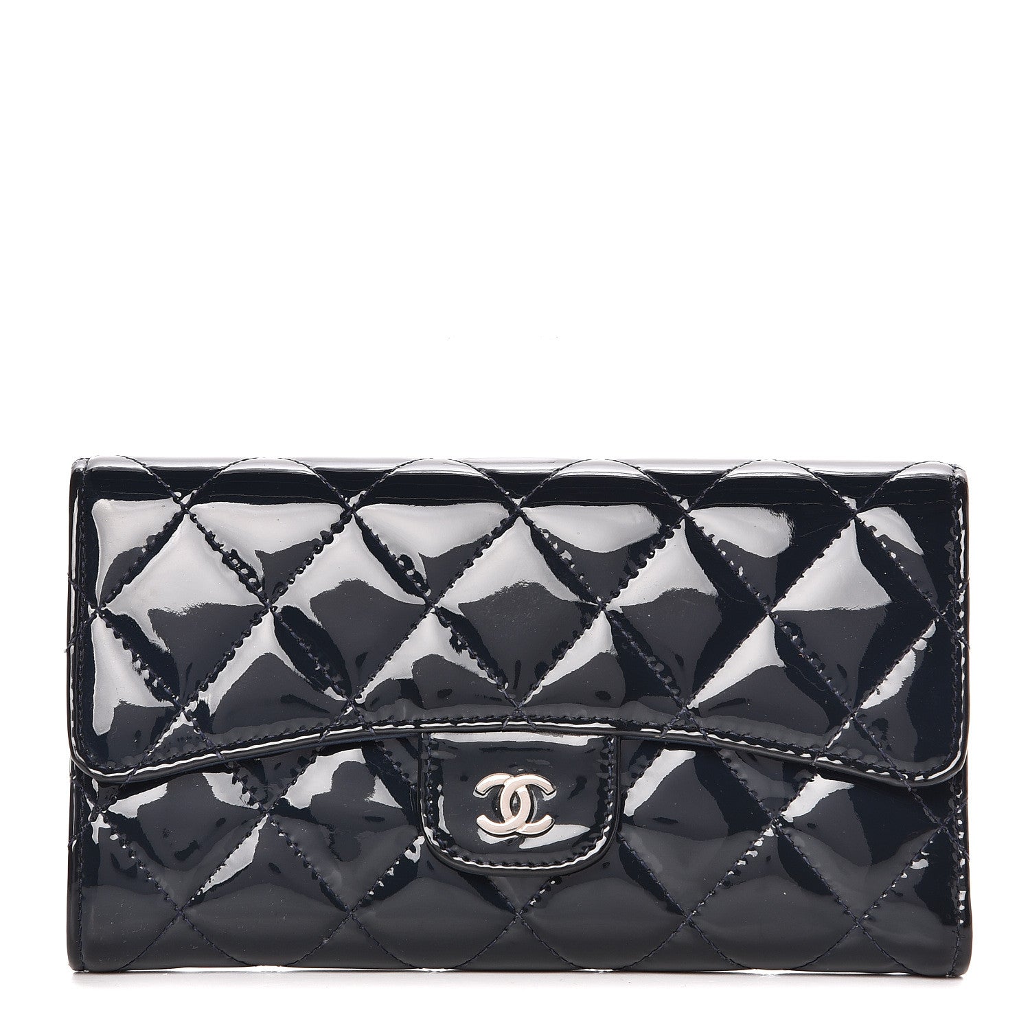 Chanel Patent Calfskin Quilted Large Flap Wallet Blue 1 of 14