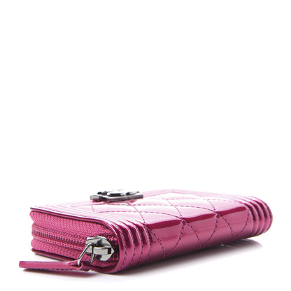 Chanel Metallic Patent Quilted Zip Around Boy Coin Purse Wallet Fuchsia 4 of 10