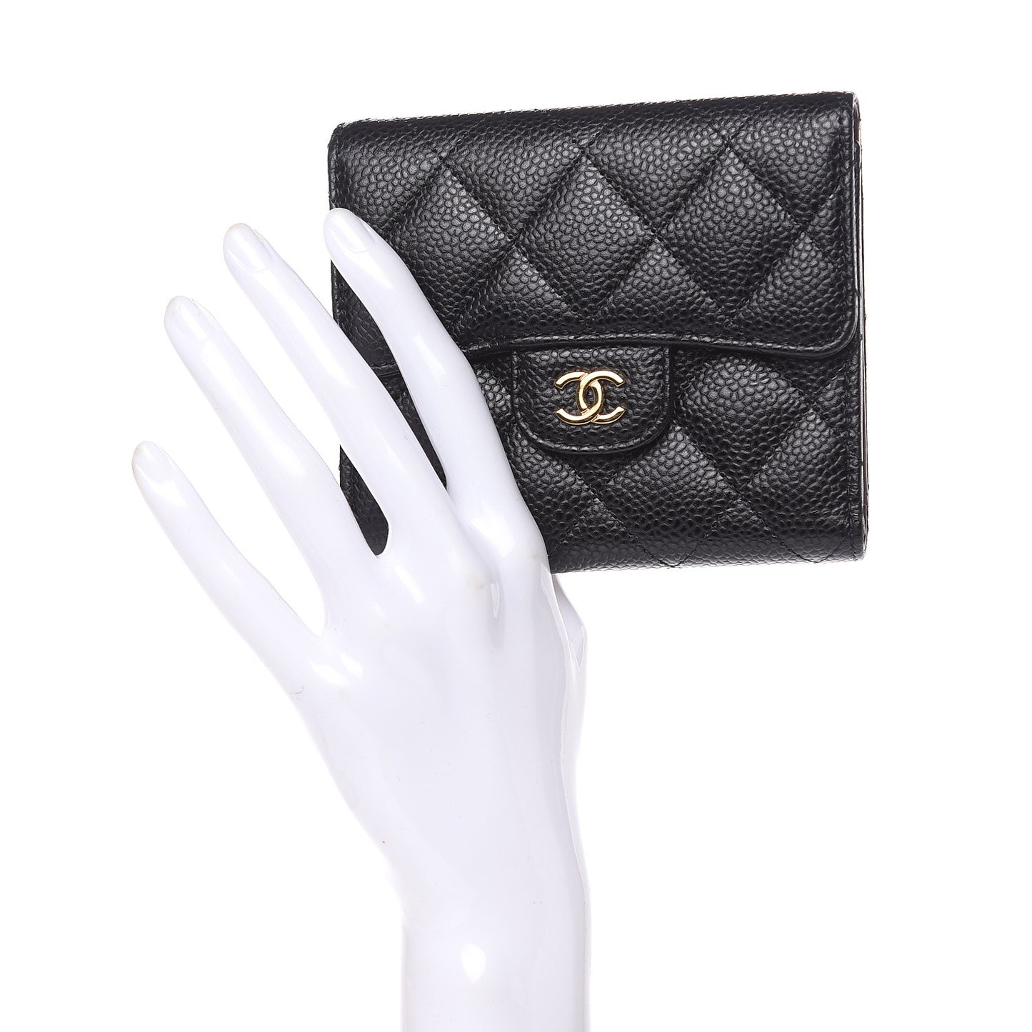 Caviar Quilted Compact Flap Wallet Black