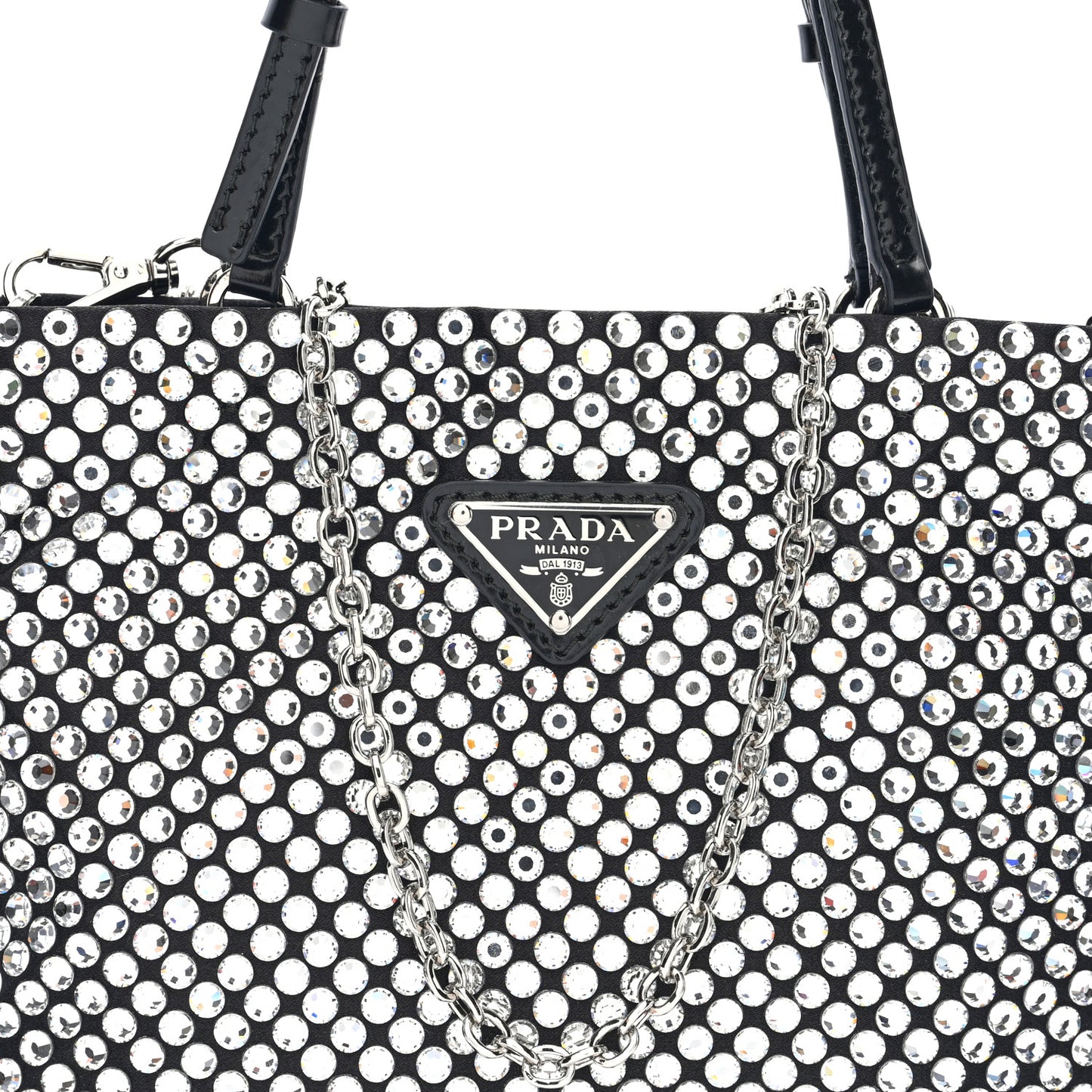 Satin Crystal Metal Triangle Logo Chain Crossbody Handbag Cristal