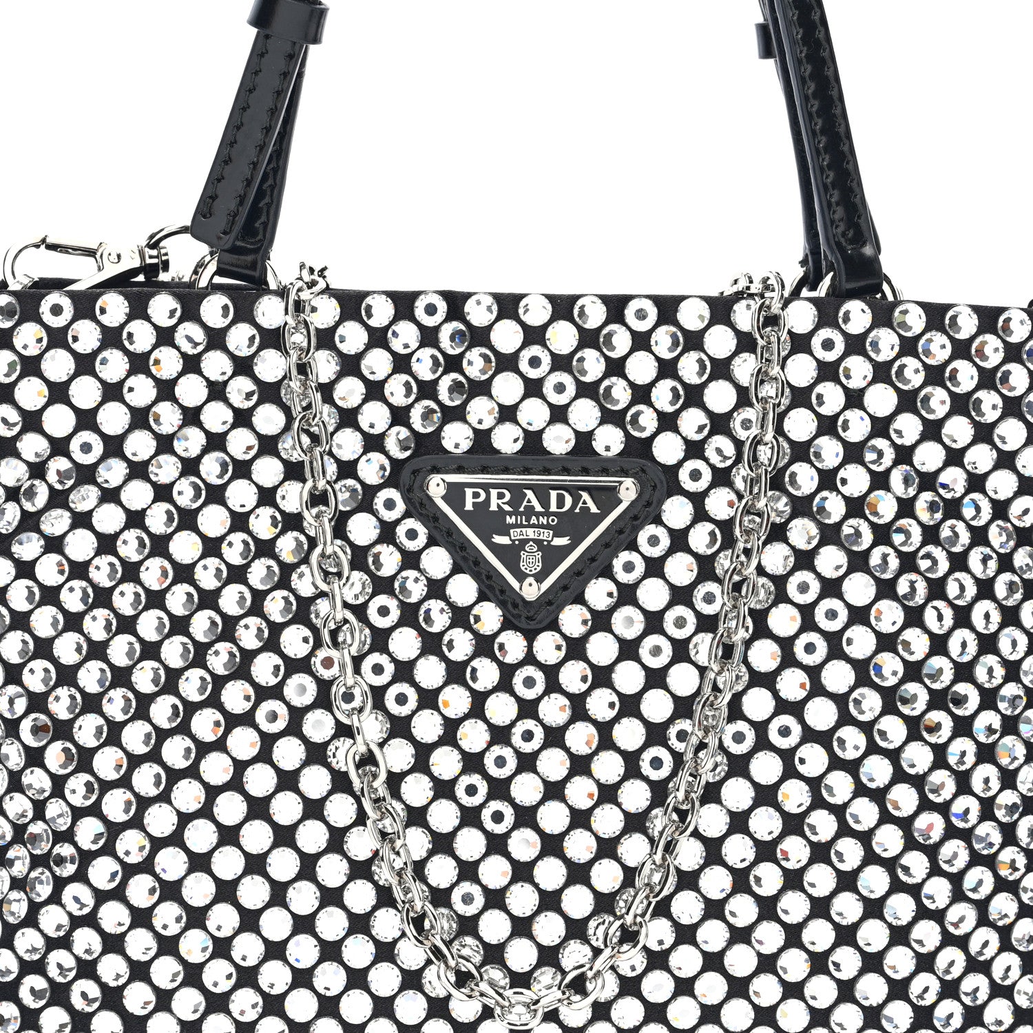Prada Satin Crystal Metal Triangle Logo Chain Crossbody Handbag Cristal 7 of 9