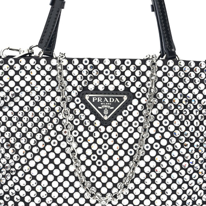 Prada Satin Crystal Metal Triangle Logo Chain Crossbody Handbag Cristal 7 of 9