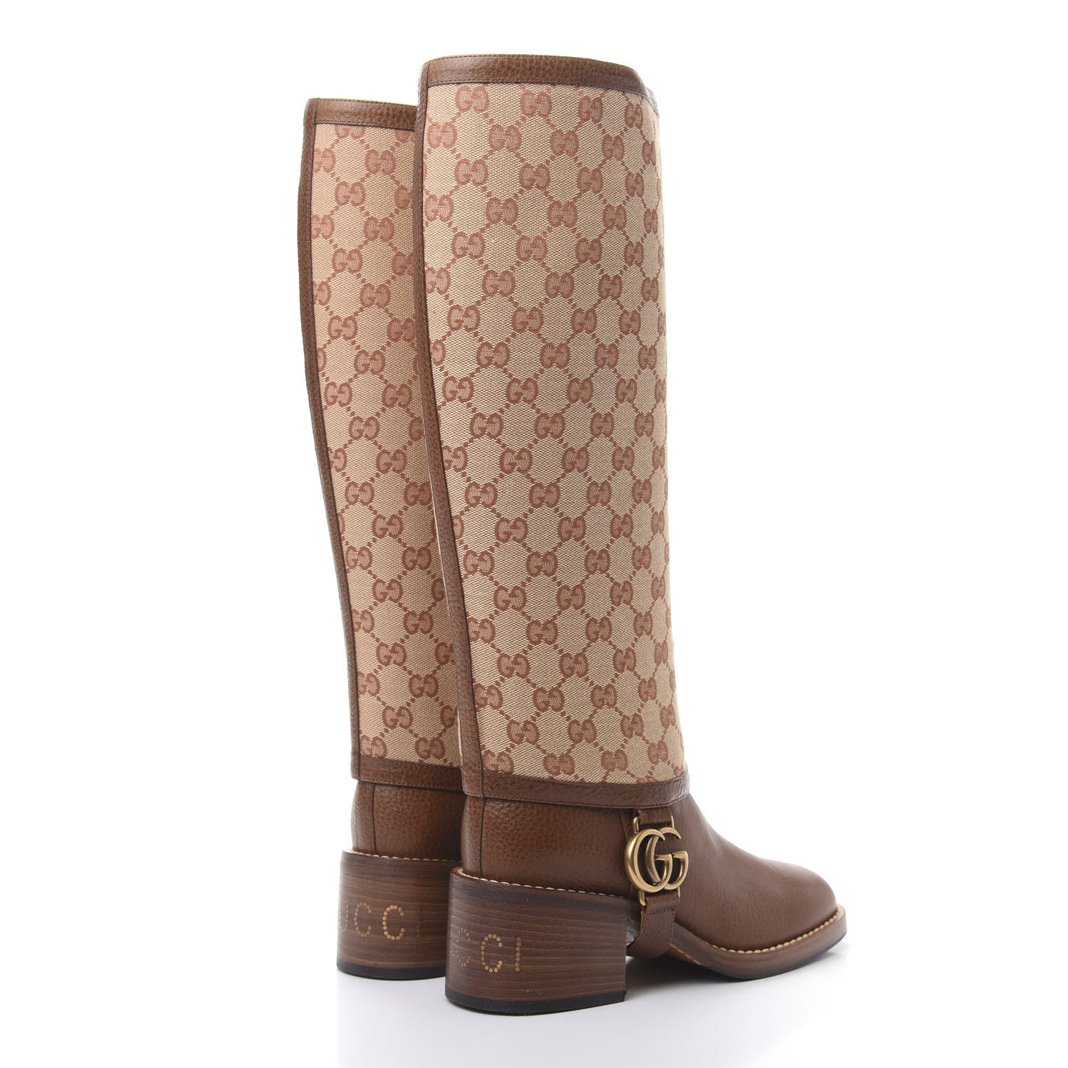 Gucci GG Monogram Calfskin Lola Tall Boots 36 Beige Ruggine Cuir 4 of 6