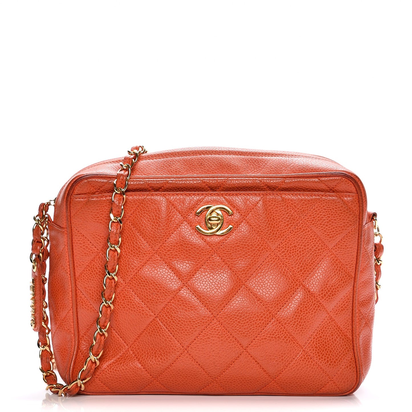 Caviar Quilted Camera Case Orange