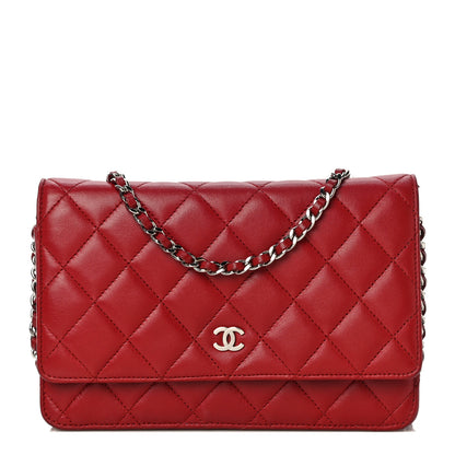 Chanel Lambskin Quilted Wallet On Chain WOC Red 1 of 14