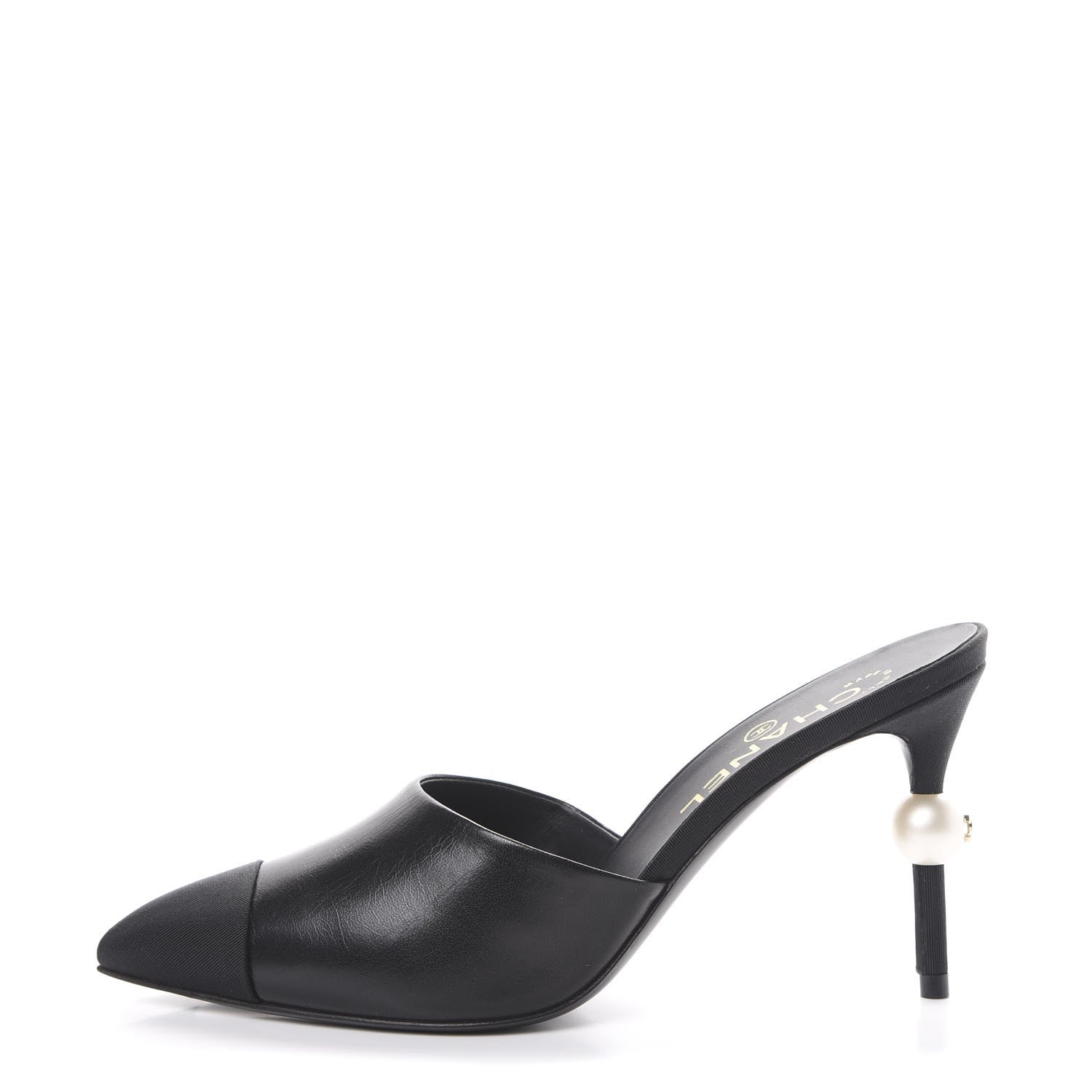 Chanel Goatskin Grosgrain Cap Toe Pearl Mule 36.5 Black 1 of 10