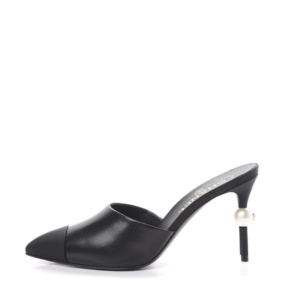 Chanel Goatskin Grosgrain Cap Toe Pearl Mule 36.5 Black 1 of 10