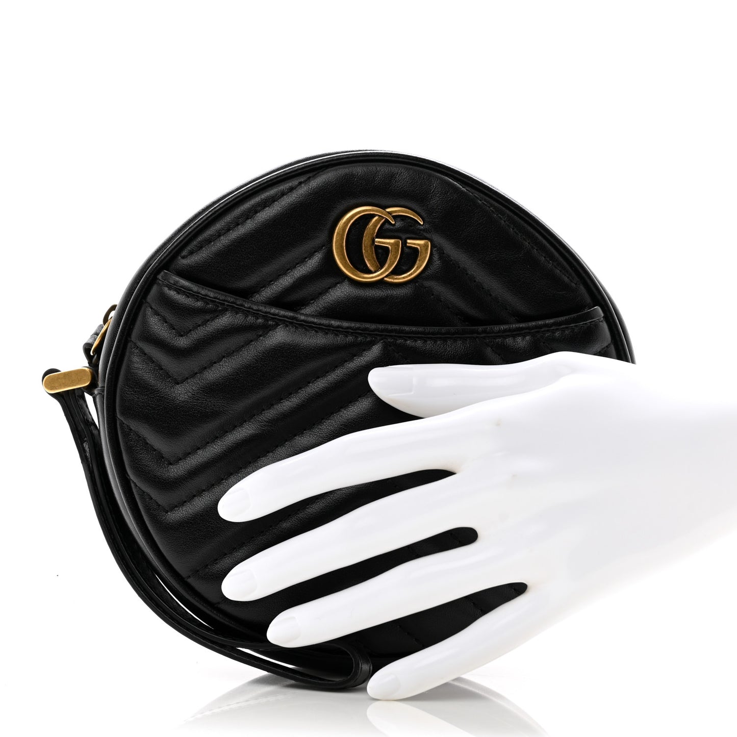 Calfskin Matelasse GG Marmont Round Wrist Wallet Black
