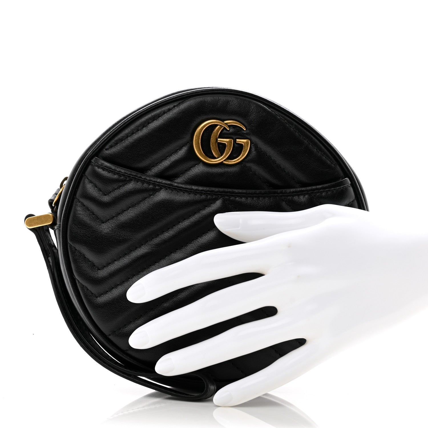 Gucci Calfskin Matelasse GG Marmont Round Wrist Wallet Black 2 of 9