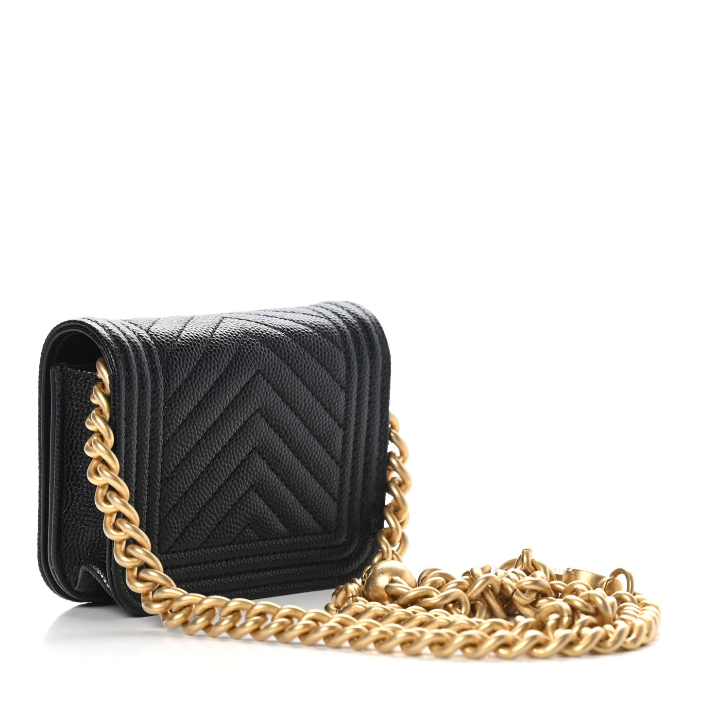 Caviar Chevron Quilted Boy Flap Waist Belt Bag Black
