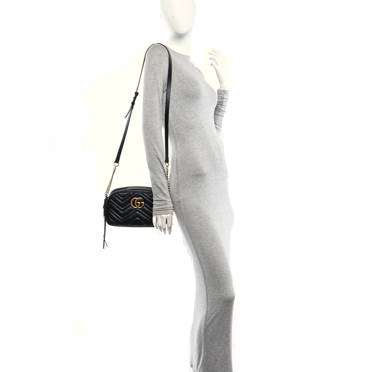 Calfskin Matelasse Small GG Marmont Chain Shoulder Bag Black