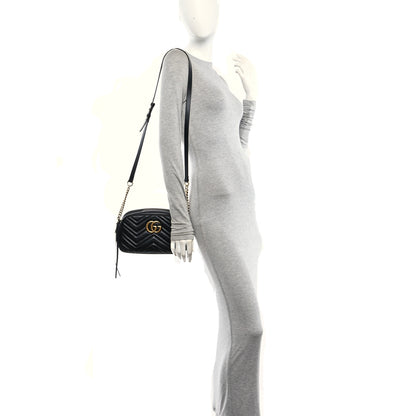 Gucci Calfskin Matelasse Small GG Marmont Chain Shoulder Bag Black 2 of 10