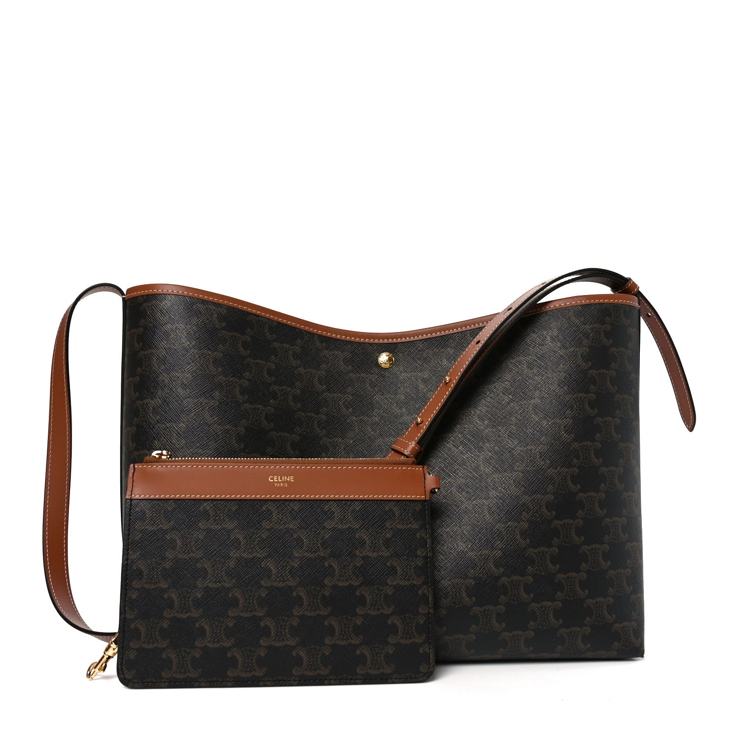 Celine Triomphe Canvas Calfskin Shopper Tote Tan 3 of 10