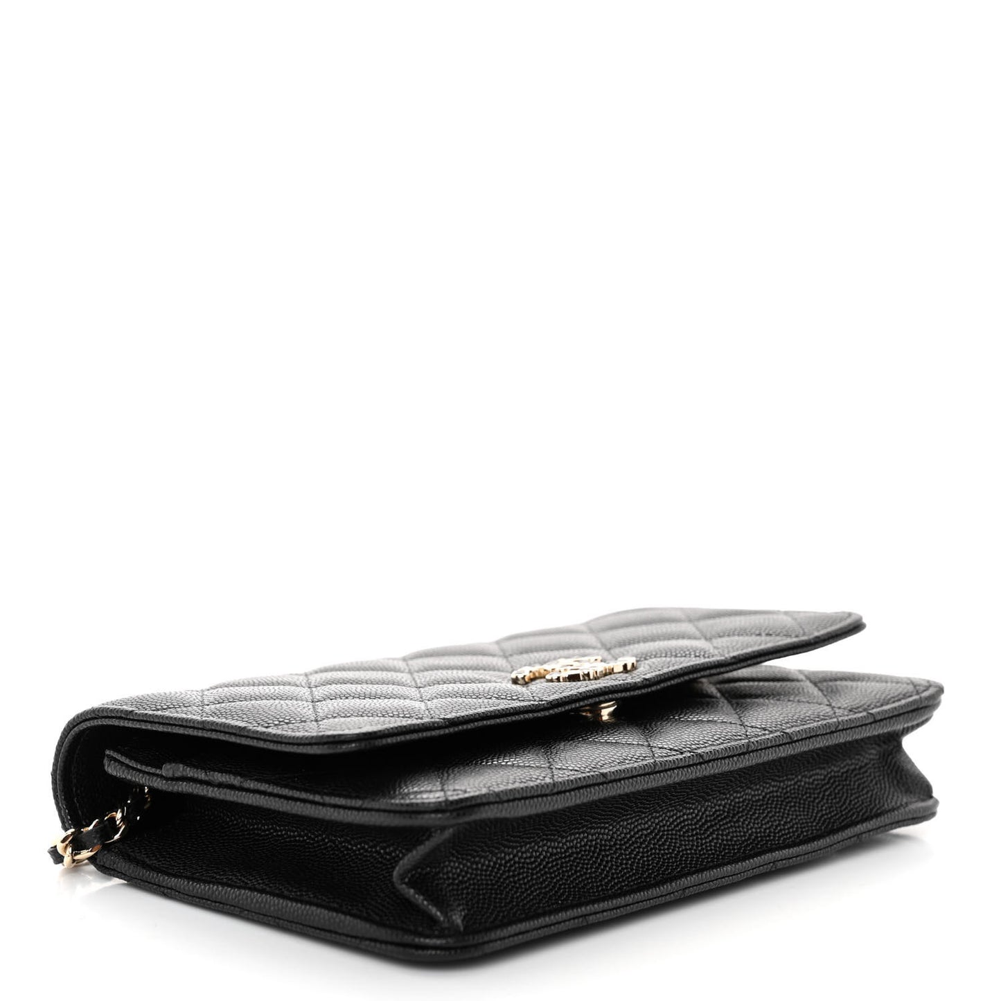 Shiny Caviar Enamel Quilted CC Wallet On Chain WOC Black