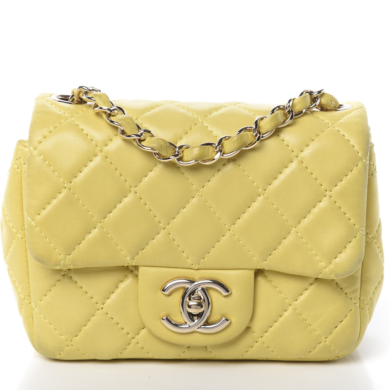 Chanel Lambskin Quilted Mini Square Flap Yellow 18 of 19