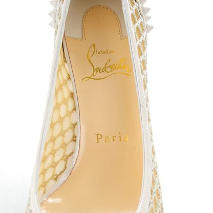 Christian Louboutin Fishnet Patent Guni 55 Spiked Pumps 37 White 7 of 7