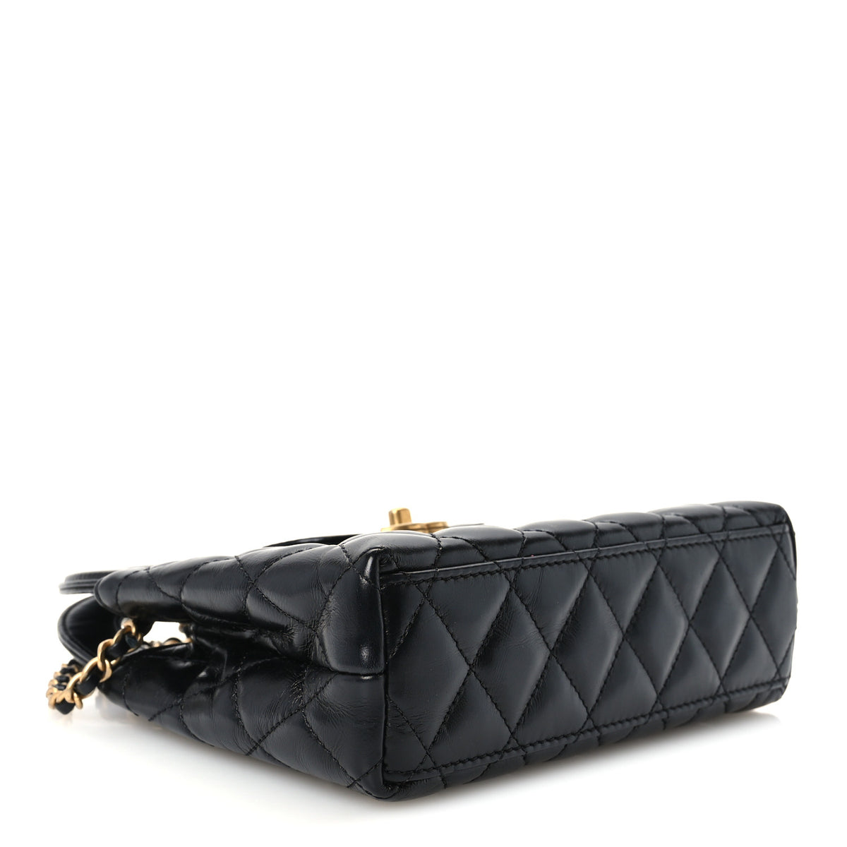 Shiny Aged Calfskin Quilted Nano Kelly Shopper Black