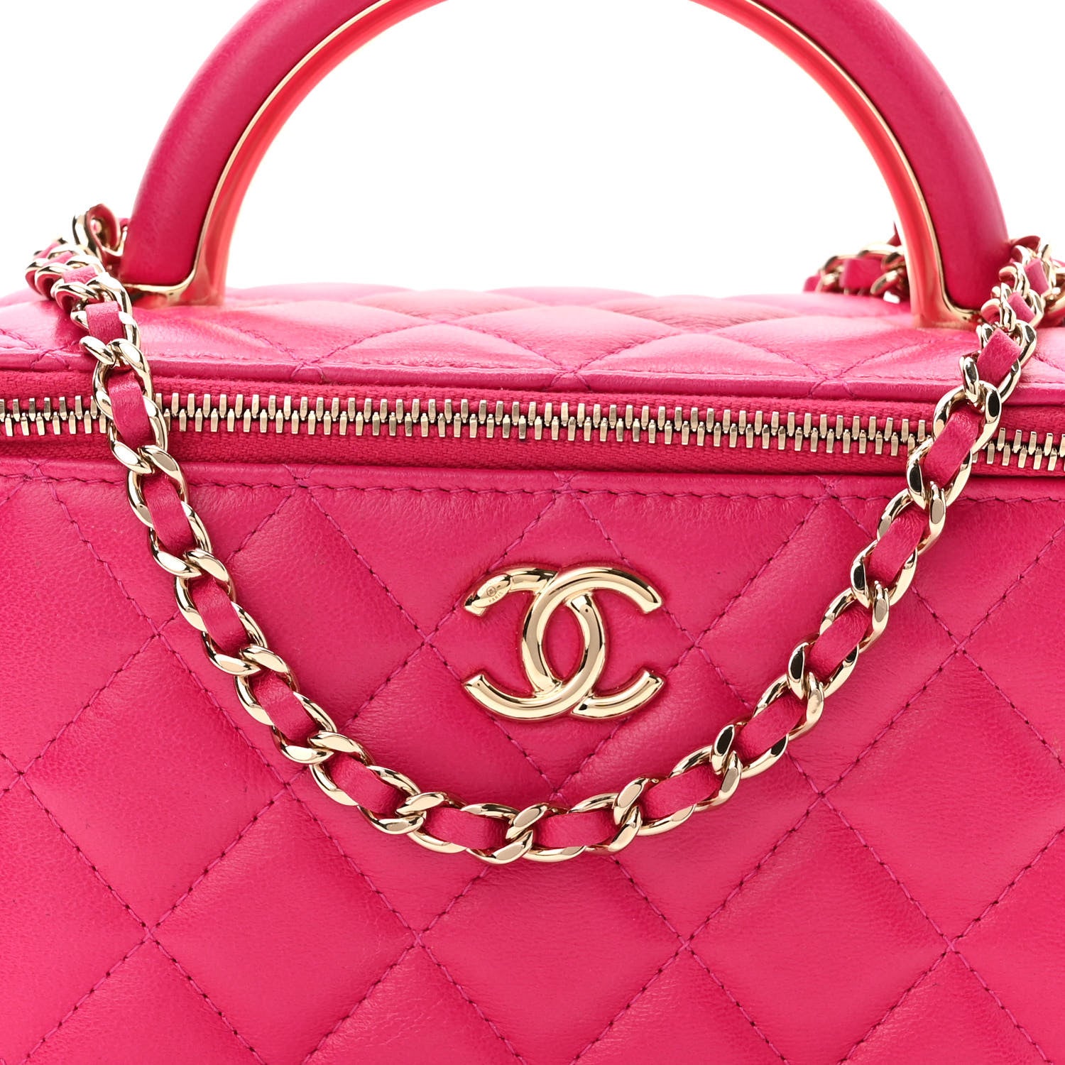Chanel Lambskin Quilted Small Top Handle Vanity Case With Chain Dark Pink 8 of 11