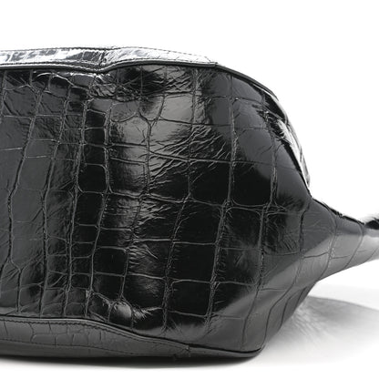 Versace Calfskin Crocodile Embossed Greca Goddess Tote Bag Black 10 of 13