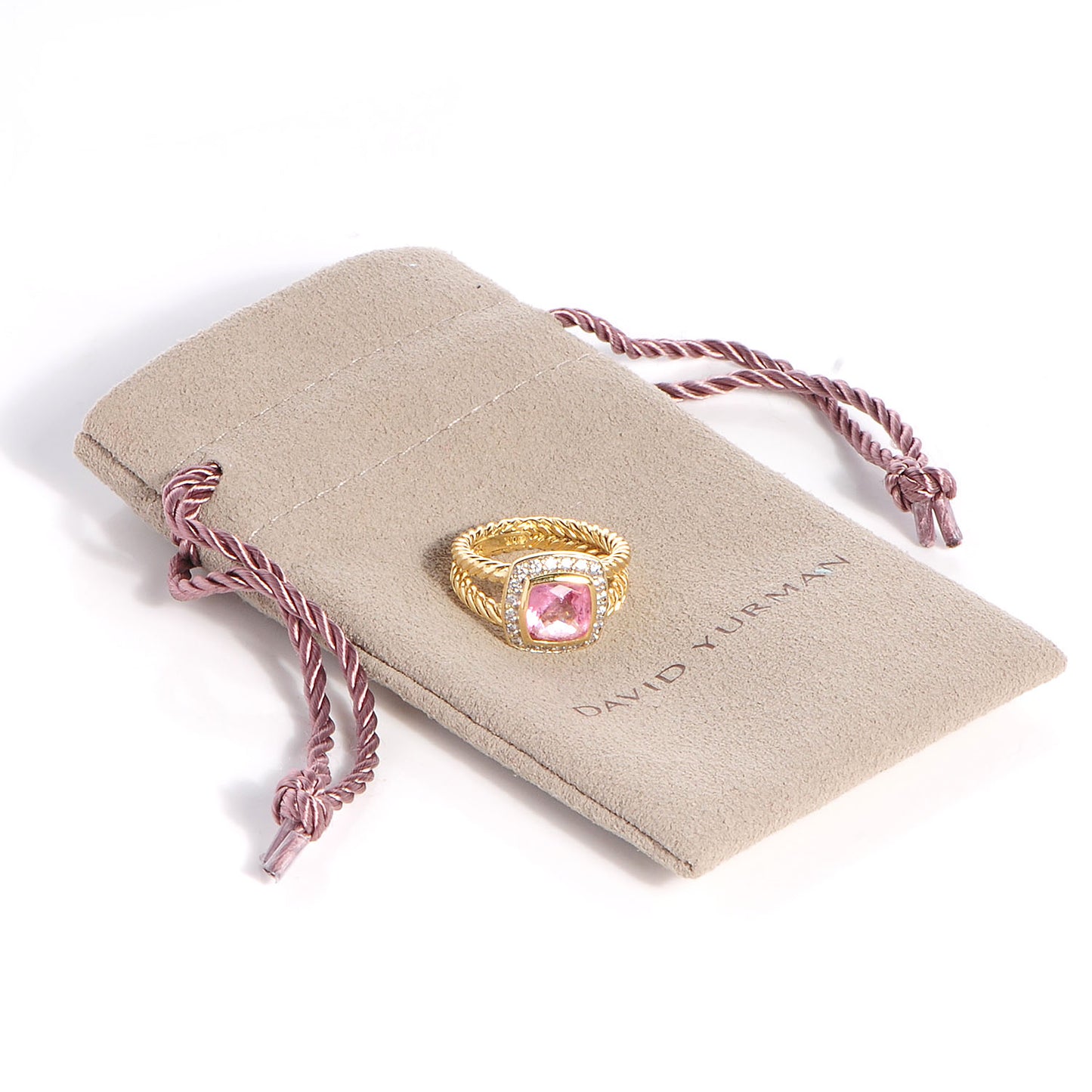 18K Yellow Gold Diamond Pink Tourmaline 7mm Petite Albion Ring 47 4