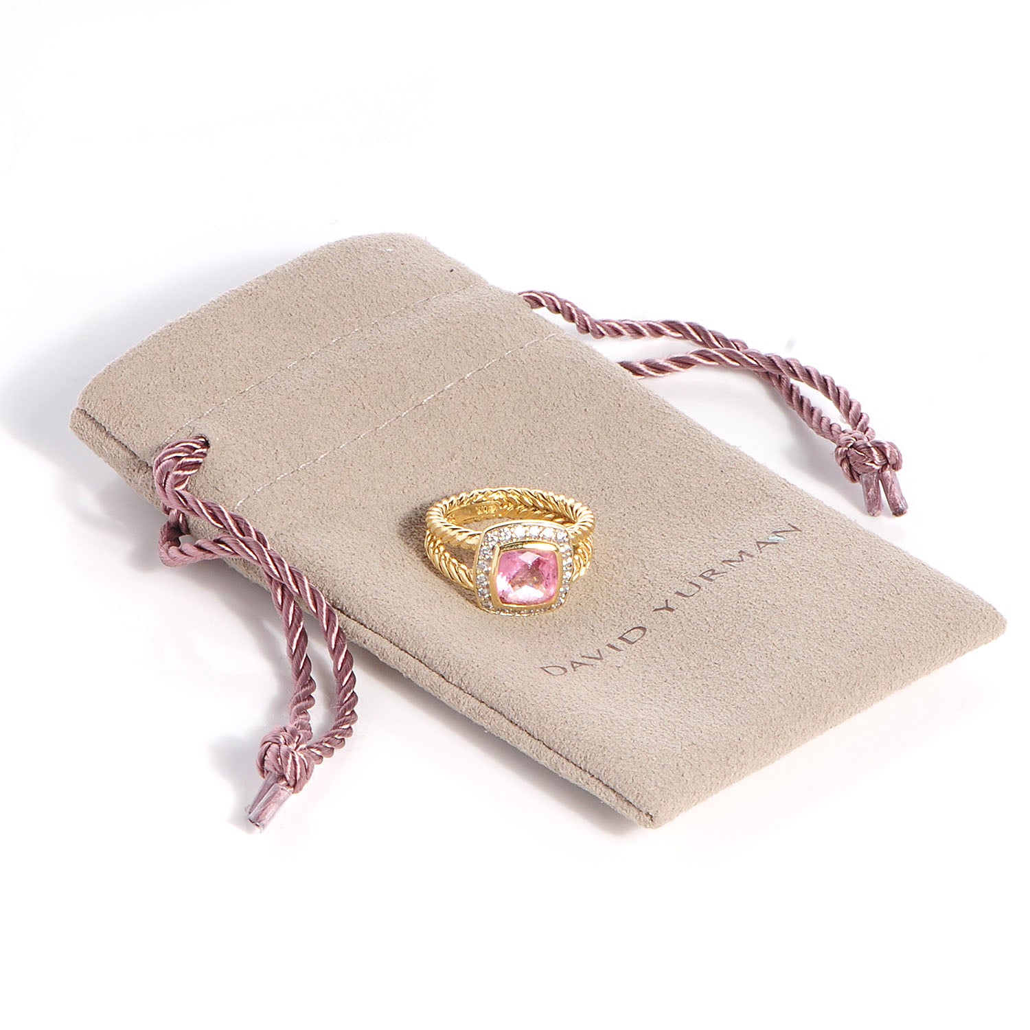 David Yurman 18K Yellow Gold Diamond Pink Tourmaline 7mm Petite Albion Ring 47 4 6 of 6
