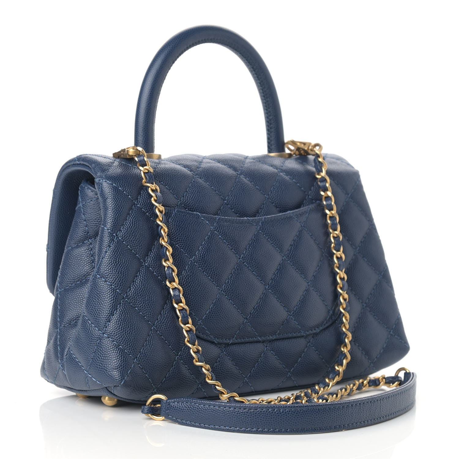 Chanel Caviar Quilted Mini Coco Handle Flap Navy Blue 3 of 12