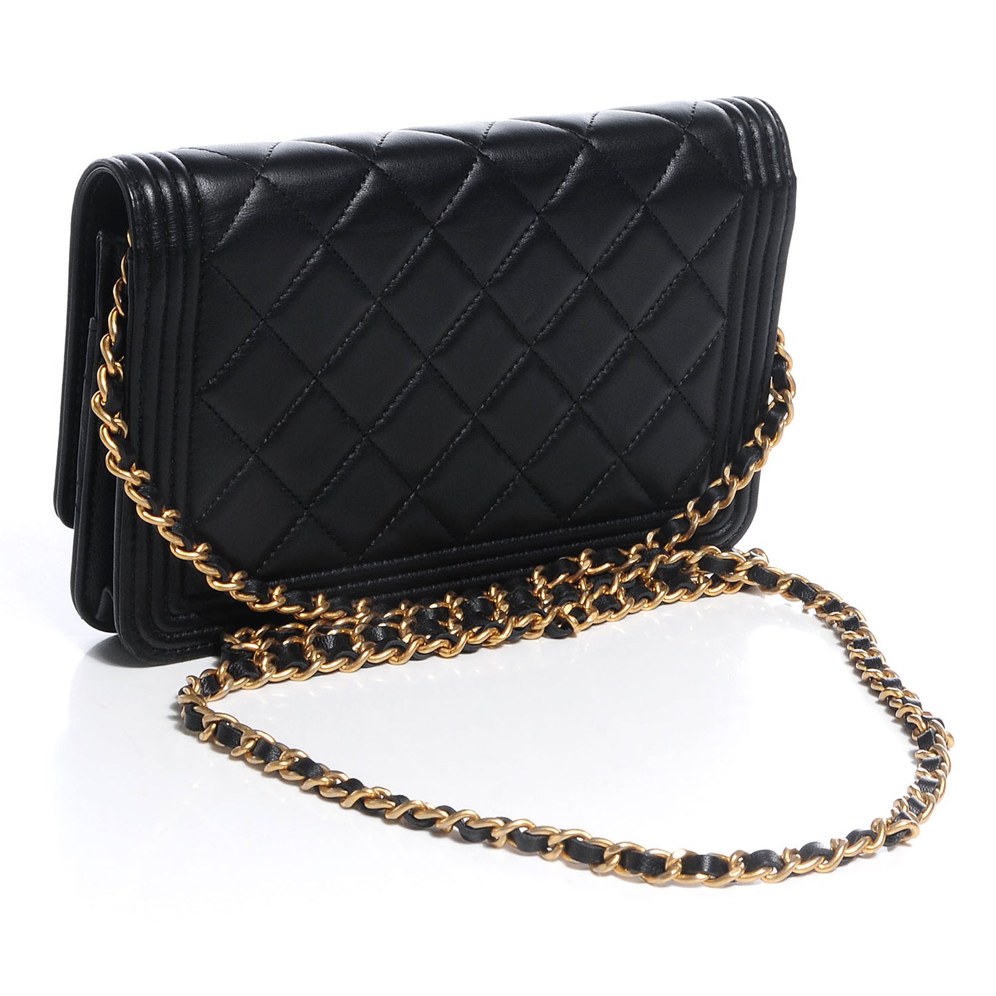 Lambskin Quilted Boy Wallet On Chain WOC Black
