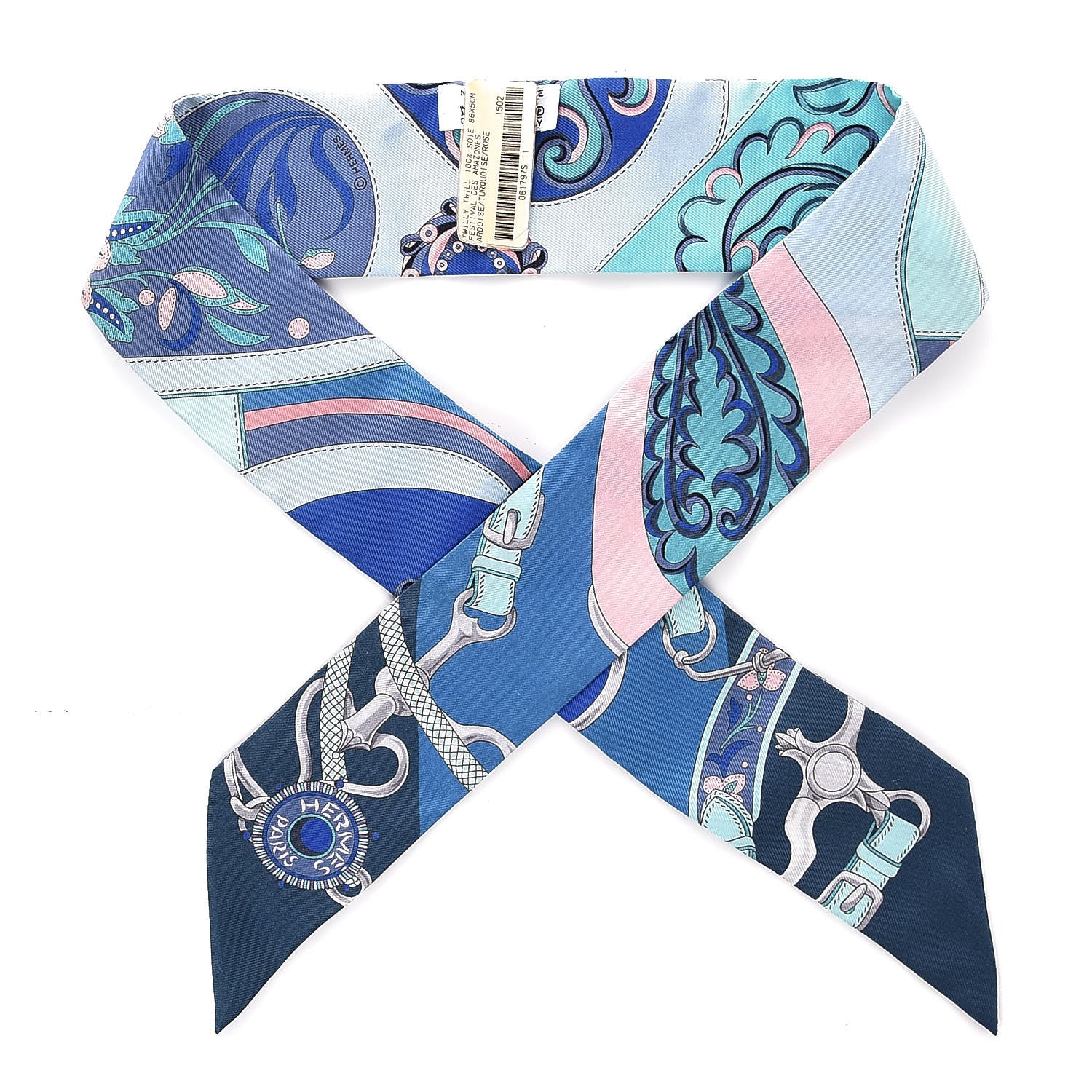 Hermes Silk Festival des Amazones Twilly Ardoise Turquoise Rose 1 of 5