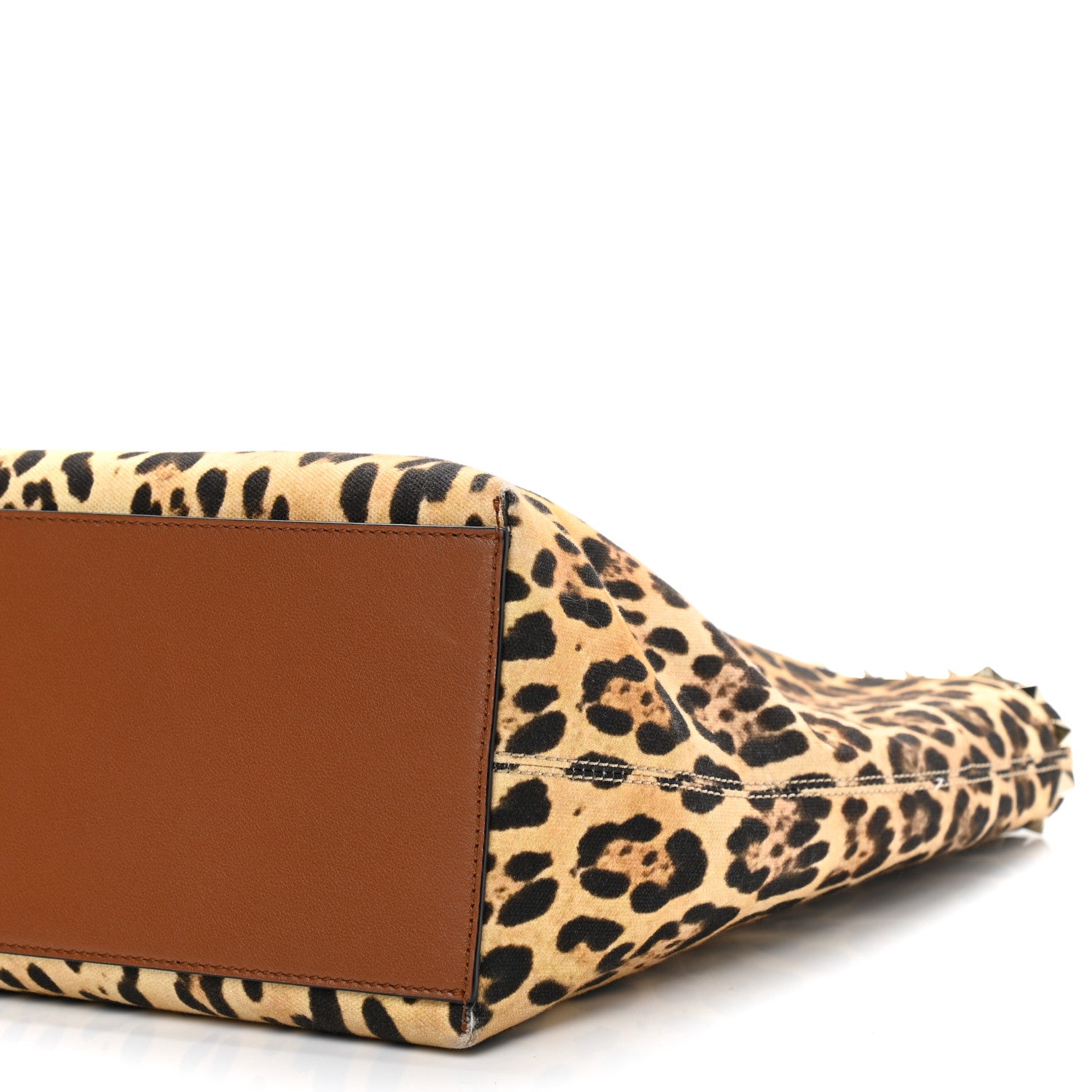 Valentino Garavani Canvas Nappa Leopard Print Rockstud Tote Brown 9 of 9