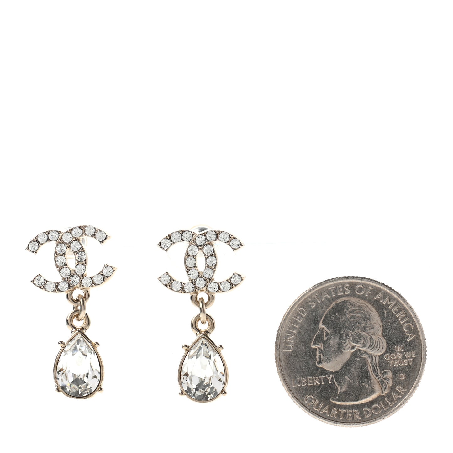 Crystal CC Tear Drop Earrings Gold