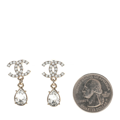 Chanel Crystal CC Tear Drop Earrings Gold 2 of 4