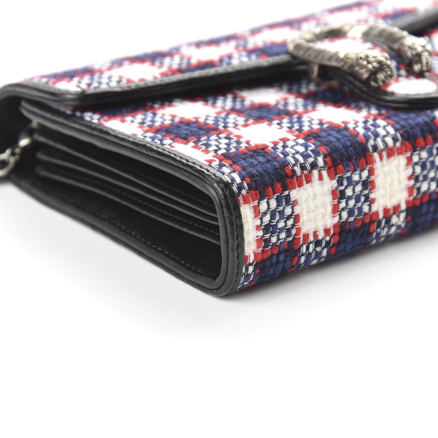 Vintage Tweed Check Mini Dionysus Chain Wallet White Hibiscus Red Marine