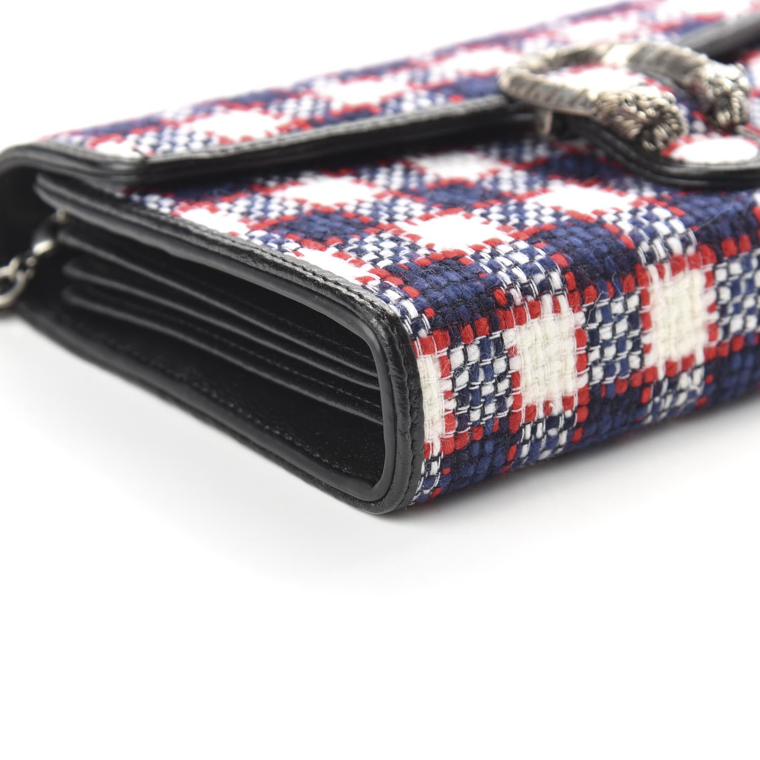 Gucci Vintage Tweed Check Mini Dionysus Chain Wallet White Hibiscus Red Marine 6 of 10