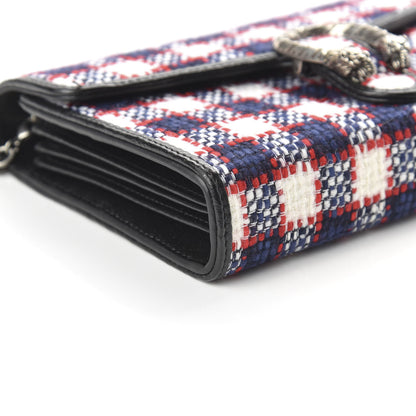 Gucci Vintage Tweed Check Mini Dionysus Chain Wallet White Hibiscus Red Marine 6 of 10