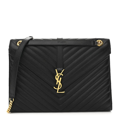 Saint Laurent Grain De Poudre Matelasse Chevron Large Monogram Satchel  Black 1 of 10