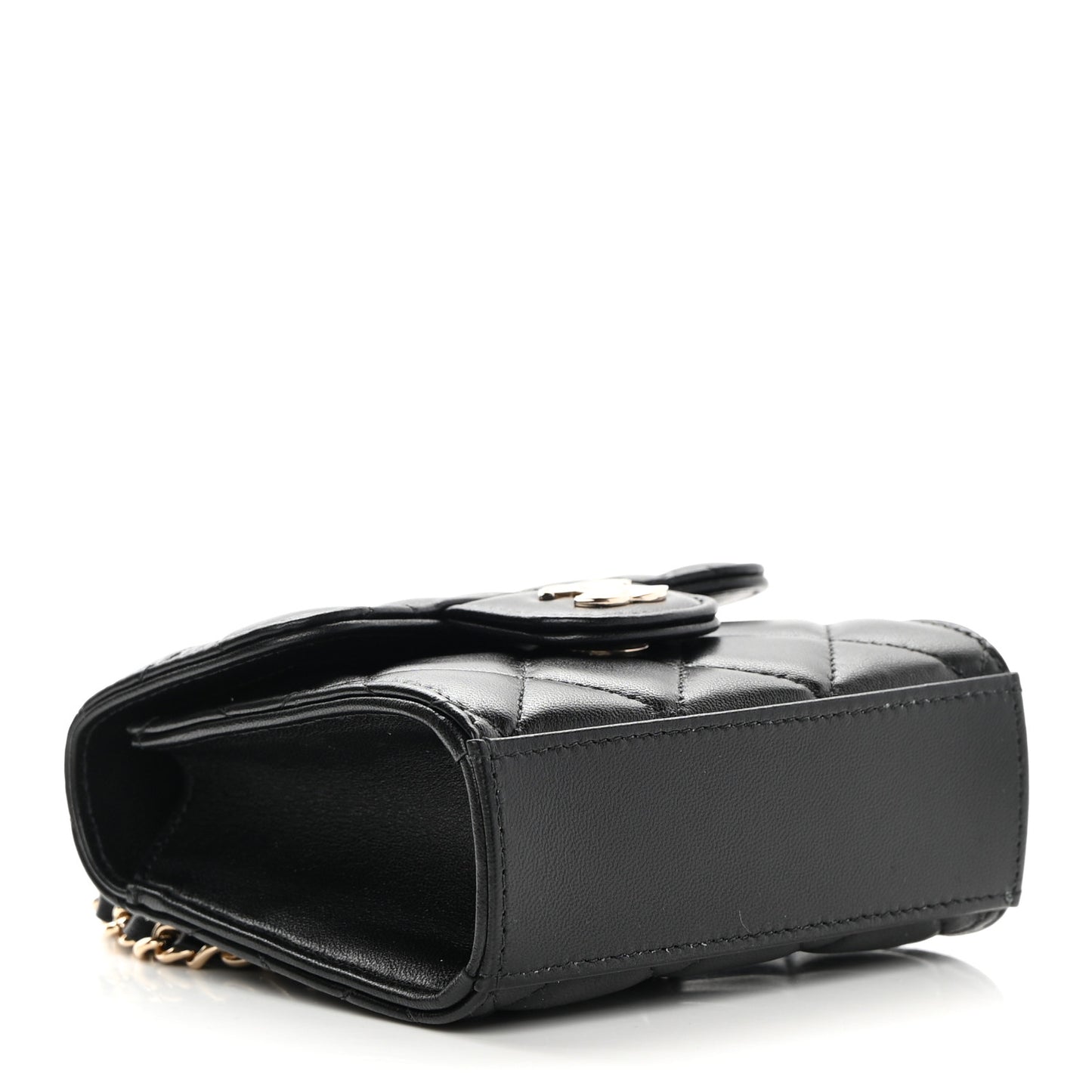 Lambskin Quilted Top Handle Flap Clutch With Chain Black