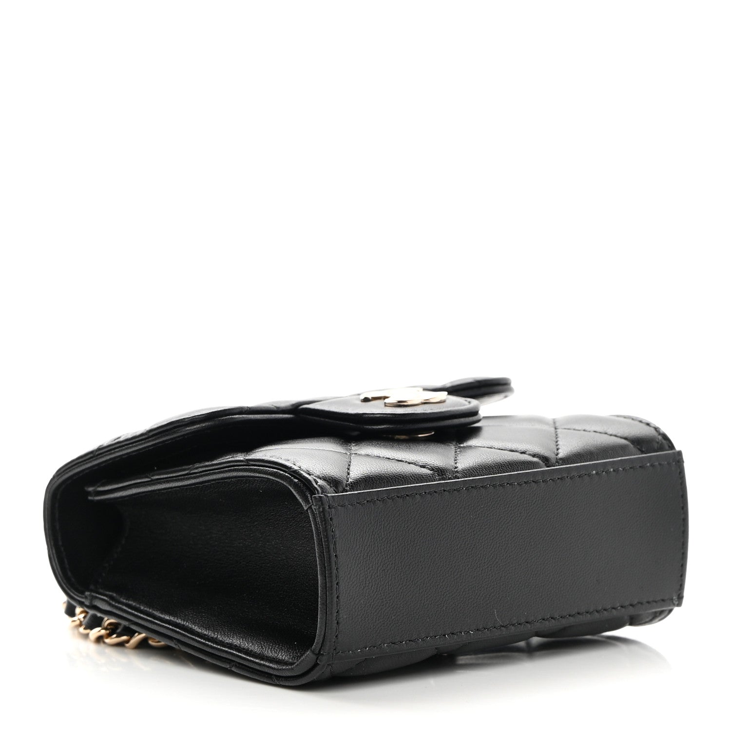 Chanel Lambskin Quilted Top Handle Flap Clutch With Chain Black 4 of 12