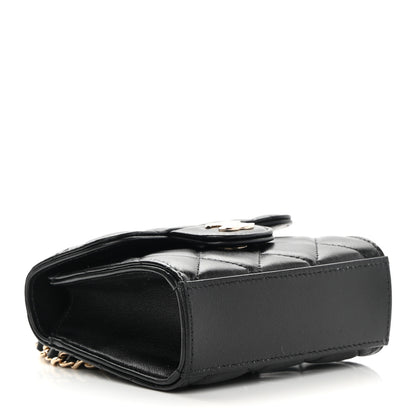 Chanel Lambskin Quilted Top Handle Flap Clutch With Chain Black 4 of 12