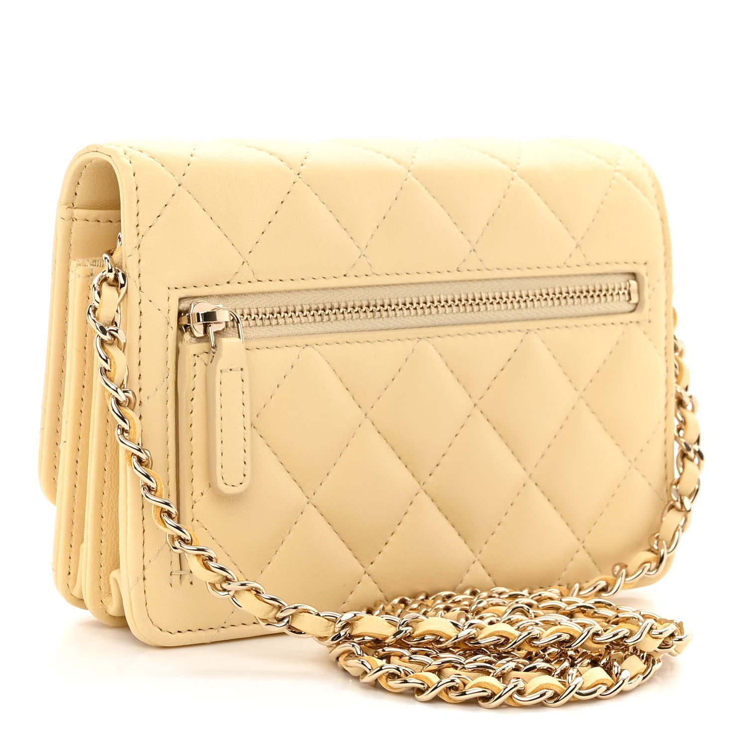 Chanel Lambskin Quilted Mini Wallet On Chain WOC Yellow 3 of 9
