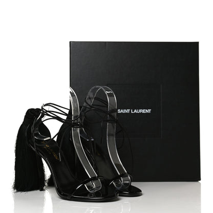 Saint Laurent Tassel Embellished Calfskin Ankle-Wrap Sandals 35 Black 10 of 10