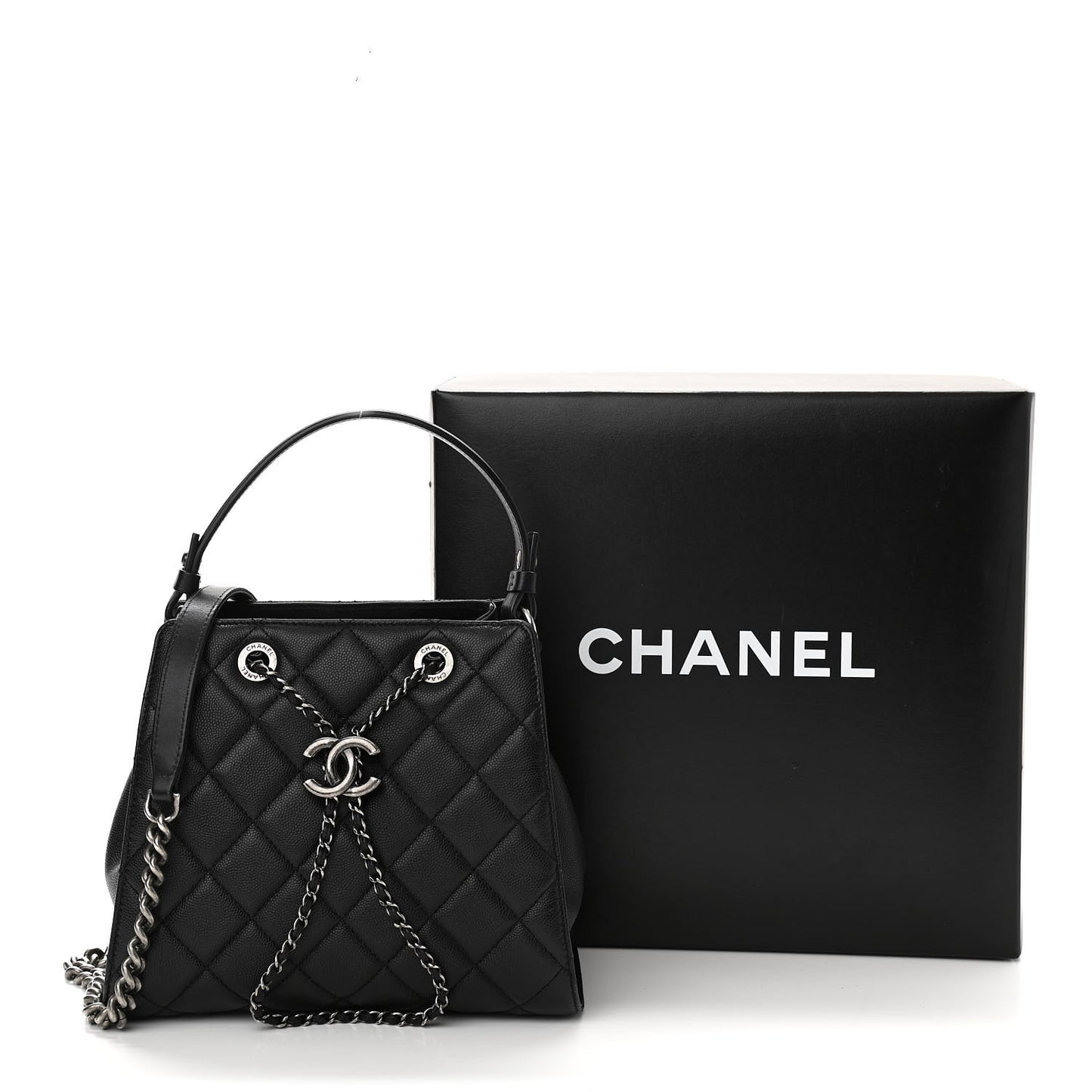Caviar Quilted Small CC Bucket Bag Black